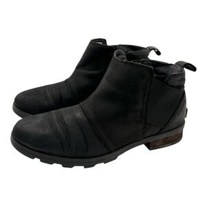 Sorel Emelie Black Leather Waterproof Winter Ankle Chelsea Boots Women’s 9